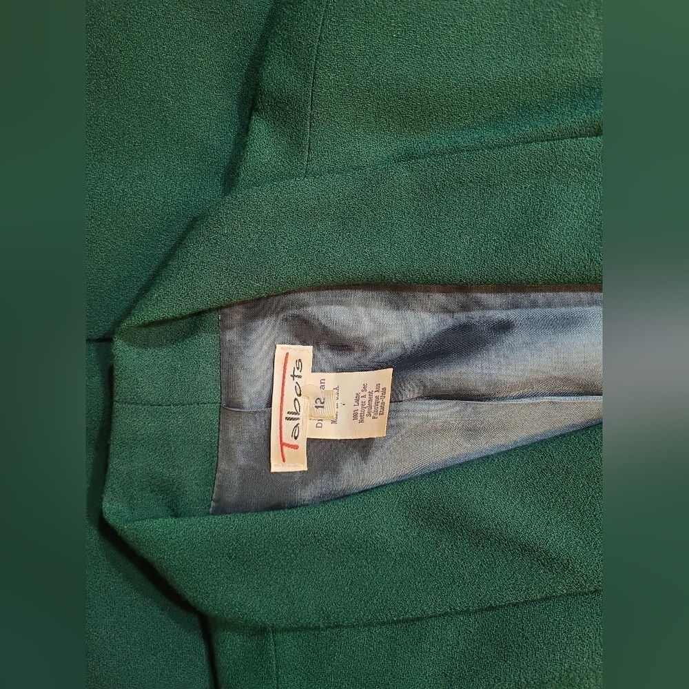 Talbots Vintage 100% Wool Green Double-Breasted Trench Coat Sizr Medium - Picture 4 of 4